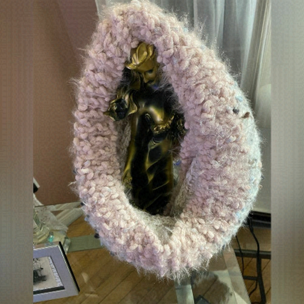 CEJON Knitted Cable Chunky Fuzzy Infinity Loop Scarf In Pastel